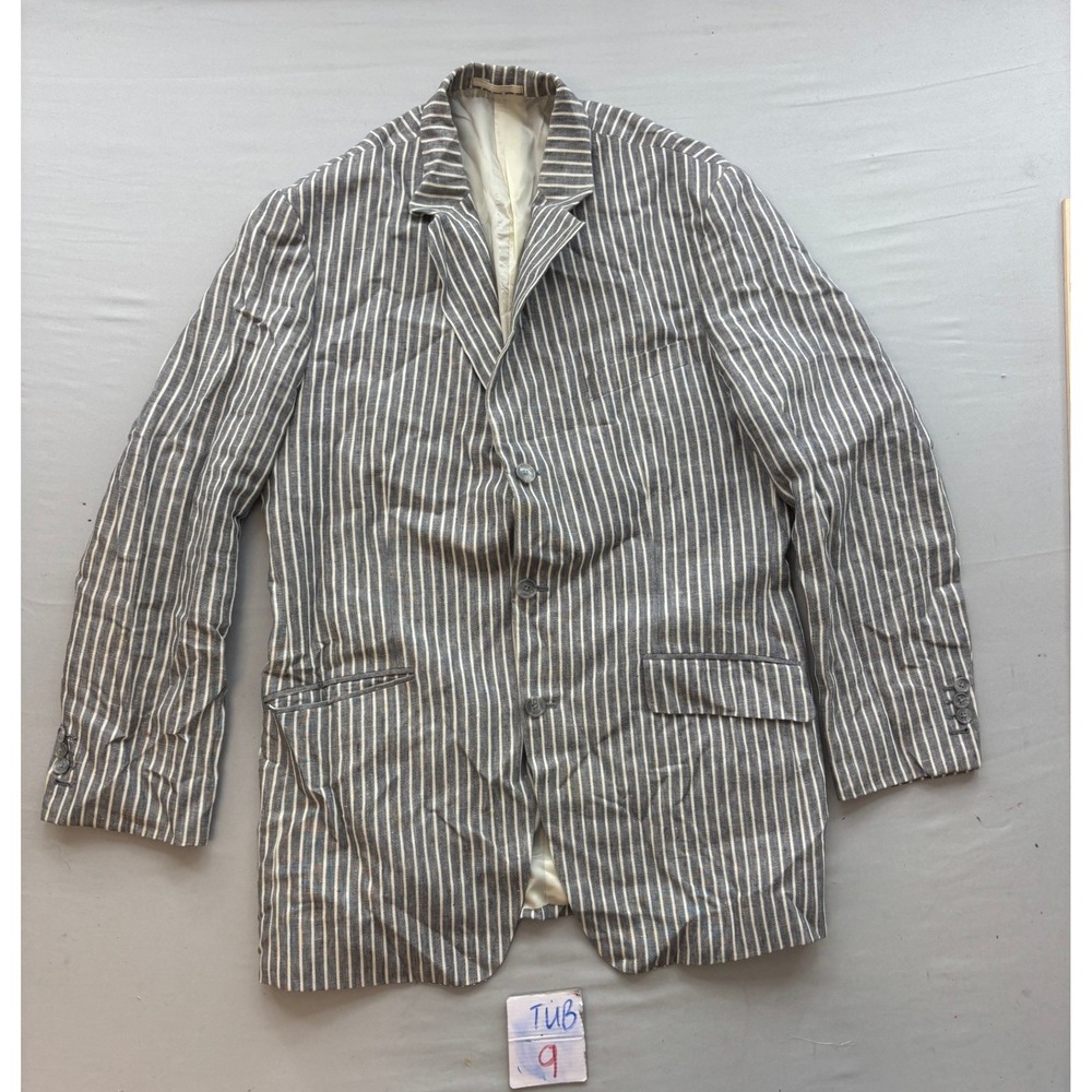 RS Fashions Hong Kong Hand Tailored Striped Blazer Grey White Bespoke Mens 44